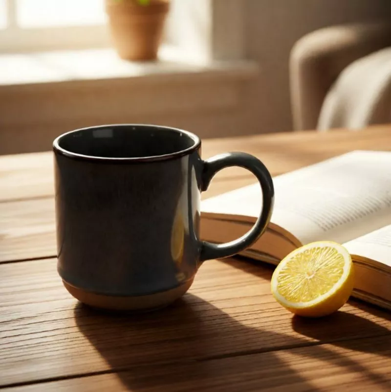 Paprastas modernus keramikinis kelioninis pilkas puodelis